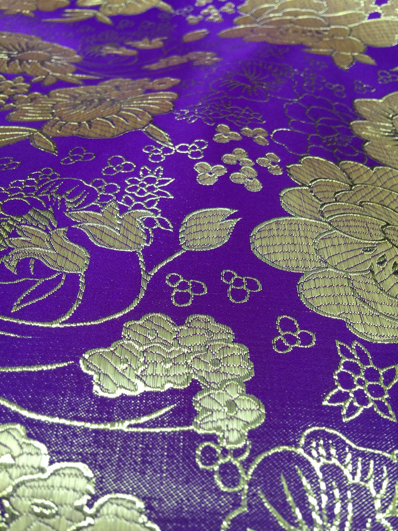Juliet PURPLE Floral Brocade Chinese Satin Fabric by the Yard