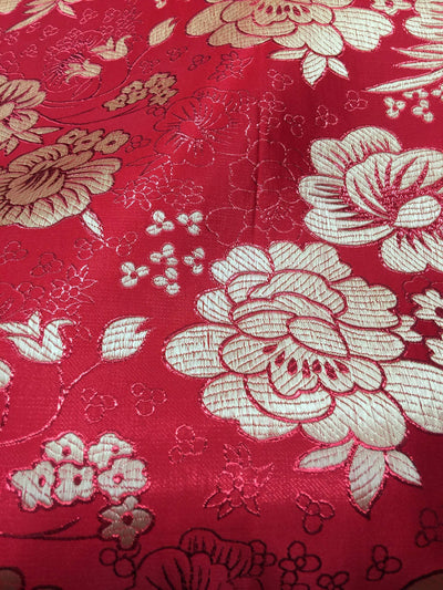 Juliet RED Floral Brocade Chinese Satin Fabric by the Yard - 10053