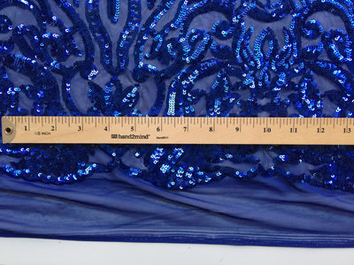 Phoebe ROYAL BLUE Sequins on Mesh Lace Fabric by the Yard - 10062