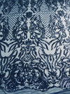 Phoebe NAVY BLUE Sequins on Mesh Lace Fabric by the Yard - 10062