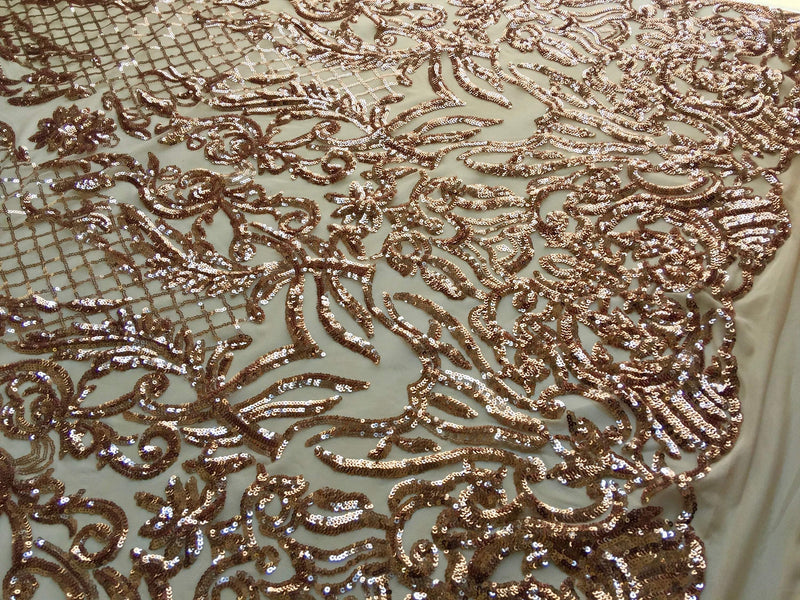 Phoebe DARK KHAKI Sequins on Mesh Lace Fabric by the Yard - 10062