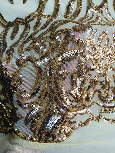 Phoebe GOLD Sequins on Mesh Lace Fabric by the Yard - 10062