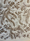Erin CHAMPAGNE Flowers and Leaves Sequins on Mesh Lace Fabric by the Yard - 10063