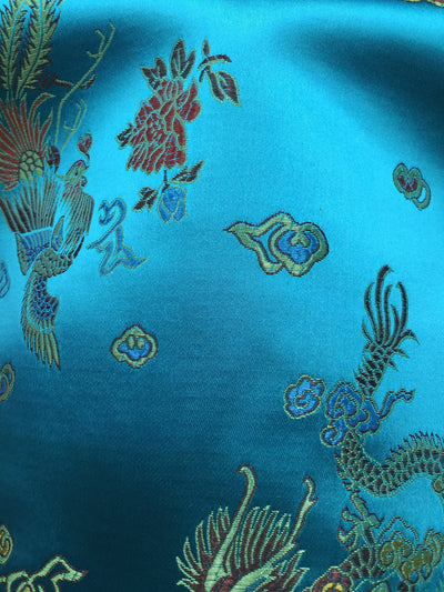 Hope TURQUOISE Dragon Brocade Chinese Satin Fabric by the Yard - 10040