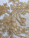 Diana GOLD Polyester Corded Floral Embroidery on Mesh Lace Fabric by the Yard - 10064
