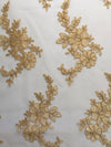 Diana GOLD Polyester Corded Floral Embroidery on Mesh Lace Fabric by the Yard - 10064