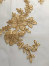 Diana GOLD Polyester Corded Floral Embroidery on Mesh Lace Fabric by the Yard - 10064