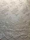Diana OFF WHITE Polyester Corded Floral Embroidery on Mesh Lace Fabric by the Yard - 10064