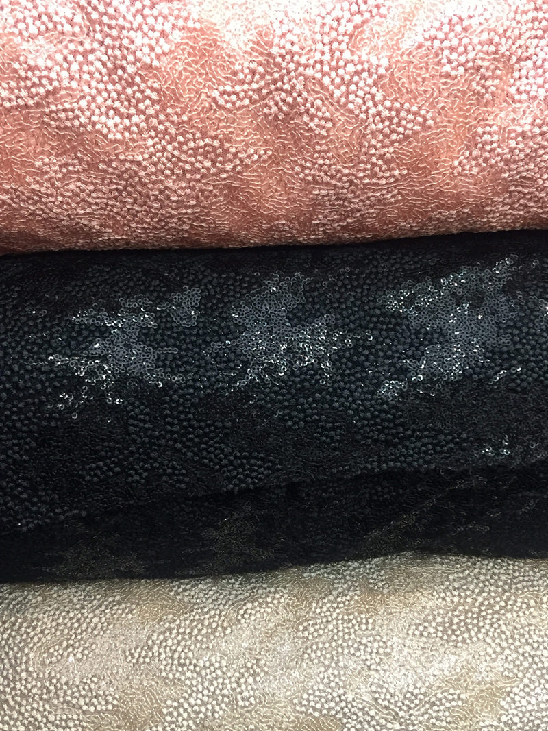 Joanna PEACH Maze Sequins Embroidered Dots on Mesh Lace Fabric by the Yard - 10074