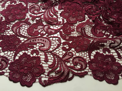 Maggie BURGUNDY Guipure Venice Heavy Lace Fabric by the Yard - 10019