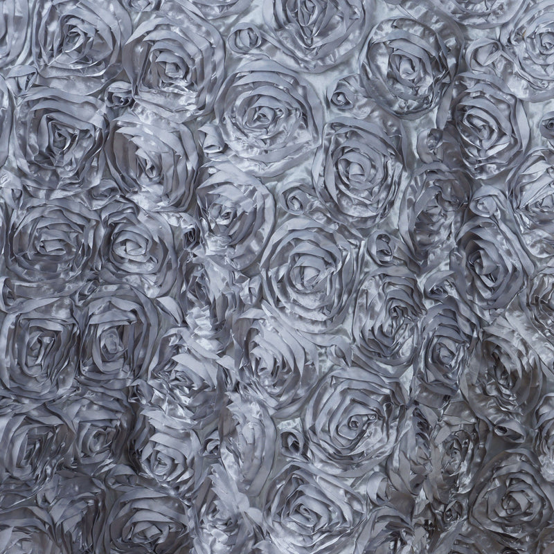 Paige SILVER GREY 3D Floral Polyester Satin Rosette Fabric by the Yard - 10028