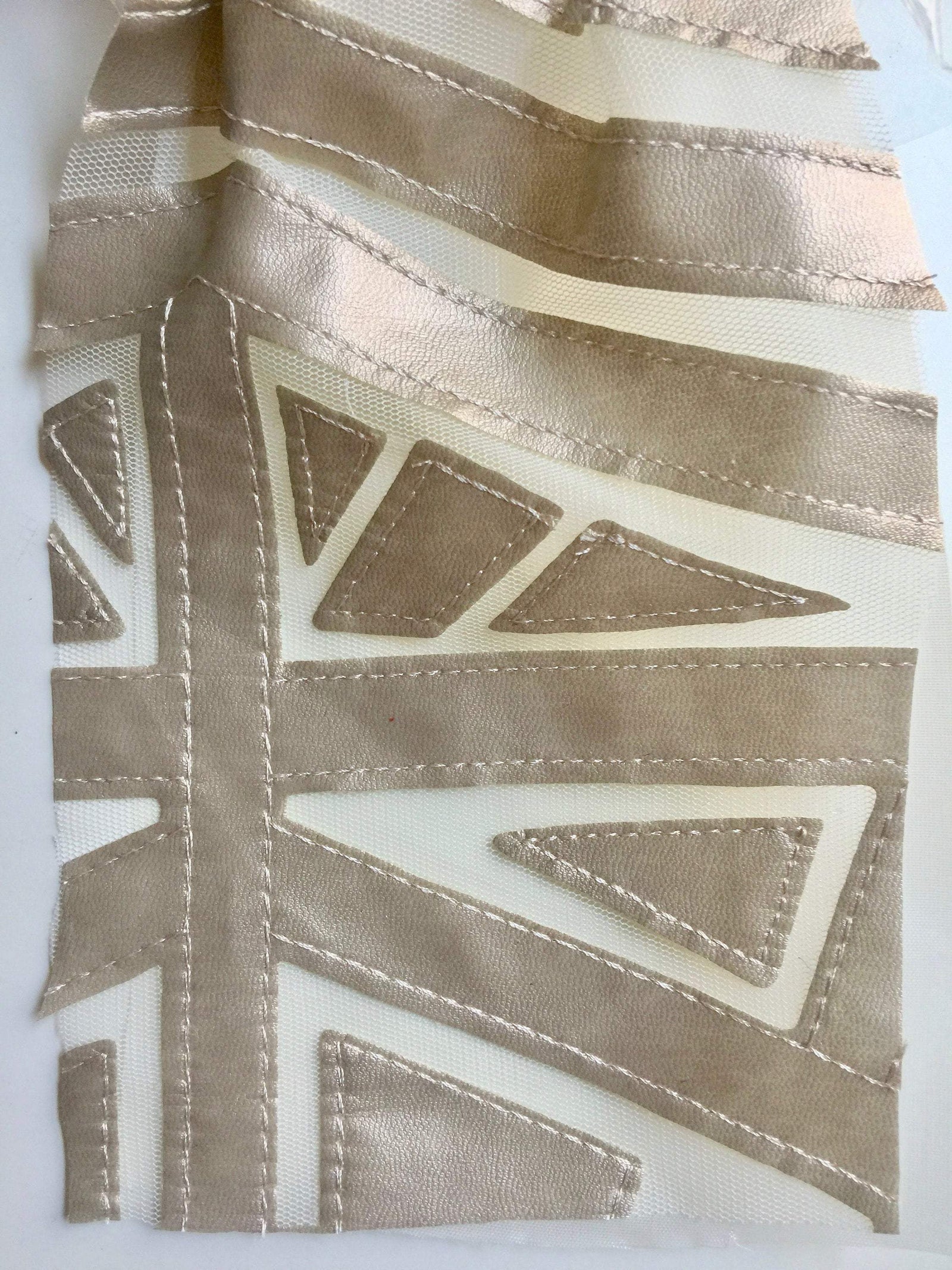 McKinley LIGHT TAUPE CHAMPAGNE Geometric Cutout Vinyl on Mesh Fabric by the Yard - 10105