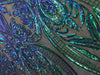 Alaina GREEN BLUE Mermaid Curlicue Sequins on Mesh Lace Fabric by the Yard - 10018