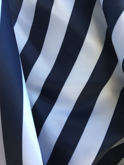 Ashlyn NAVY & WHITE 1" Stripes Pattern Polyester Heavy Matte Satin Fabric by the Yard - 10084