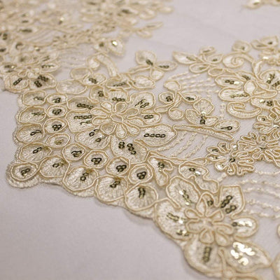 Brianna CREAM Polyester Floral Embroidery with Sequins on Mesh Lace Fabric by the Yard - 10020