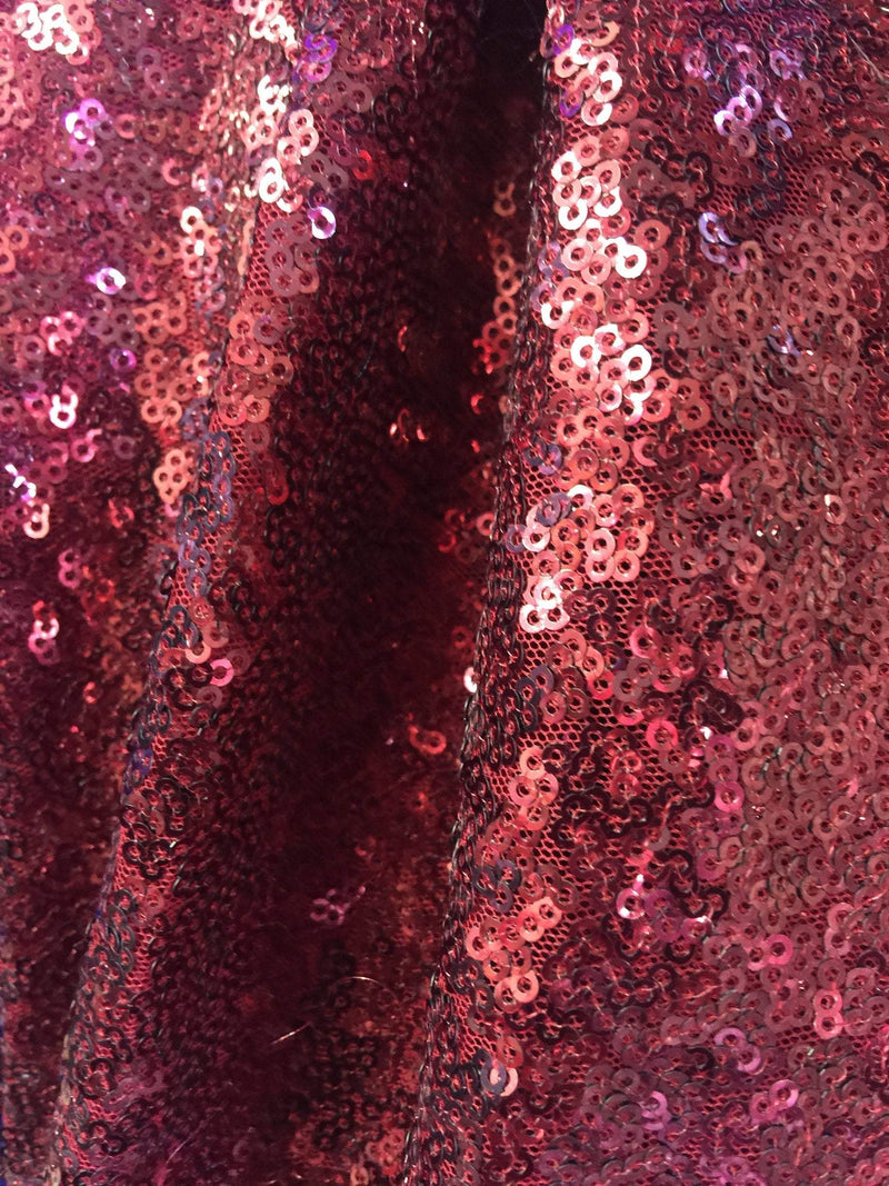 Leila BURGUNDY Sequins on Mesh Fabric by the Yard - 10050