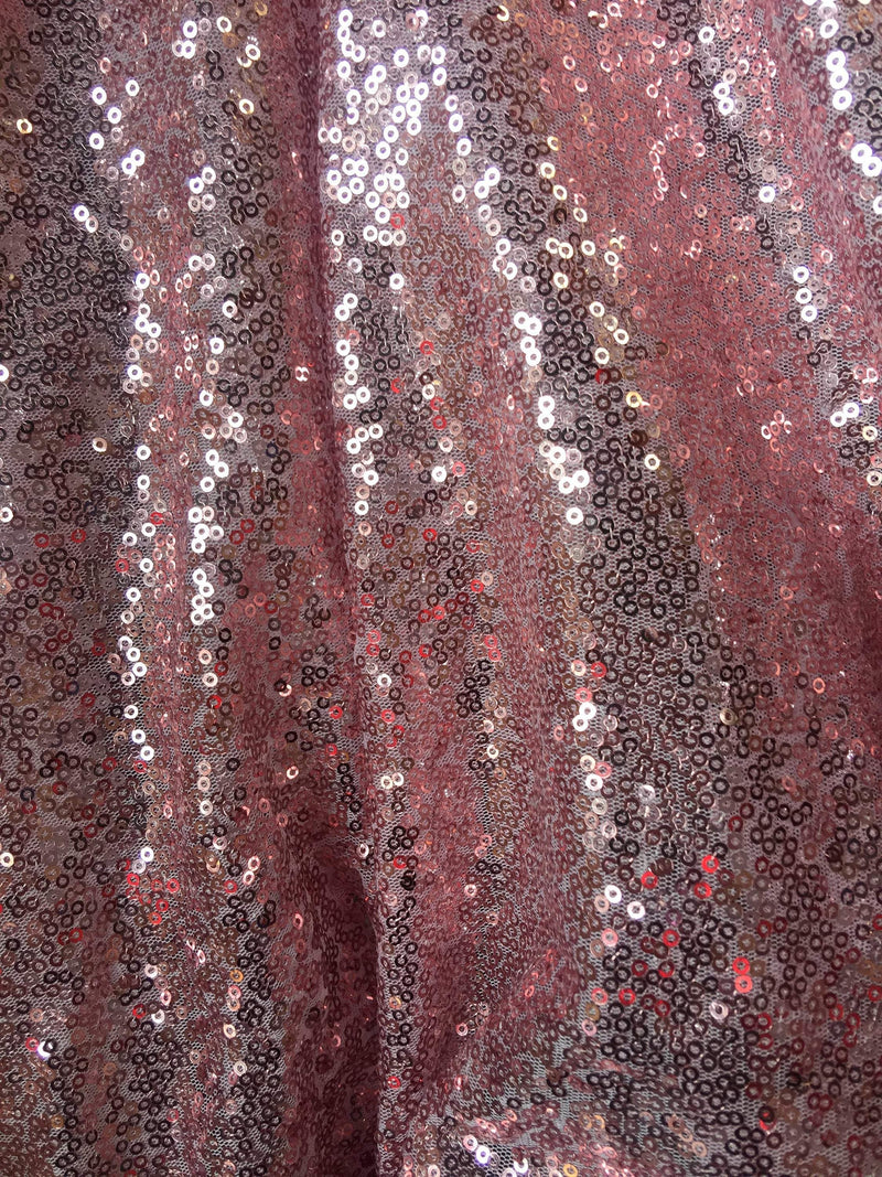 Leila LIGHT PINK Sequins on Mesh Fabric by the Yard - 10050