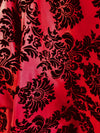 Amanda RED Taffeta with Black Velvet Flocked Damask Fabric by the Yard - 10078