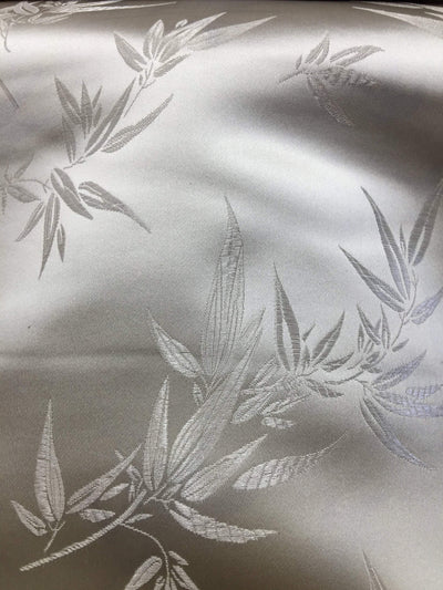Alondra WHITE Leaves Brocade Chinese Satin Fabric by the Yard - 10095