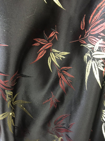 Alondra BLACK Leaves Brocade Chinese Satin Fabric by the Yard - 10095