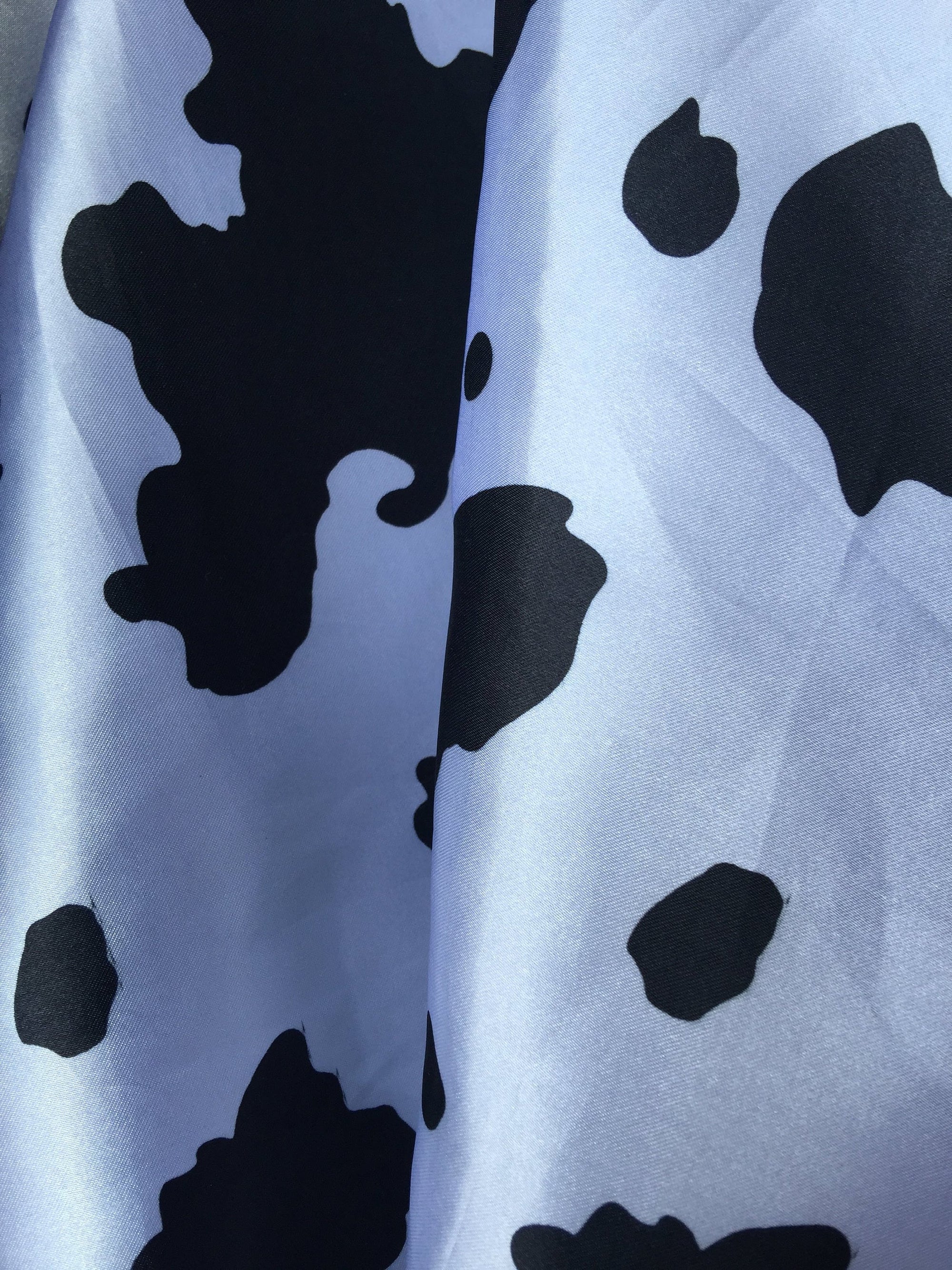 Mikayla BLACK & WHITE Cow Print Poly Satin Fabric by the Yard - 10097