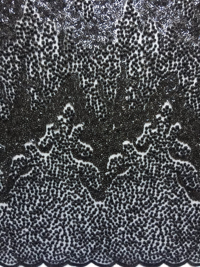 Joanna BLACK Maze Sequins Embroidered Dots on Mesh Lace Fabric by the Yard - 10074