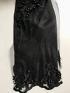 Kelsey BLACK Floral Beaded Lace Embroidery on Mesh Fabric by the Yard - 10093