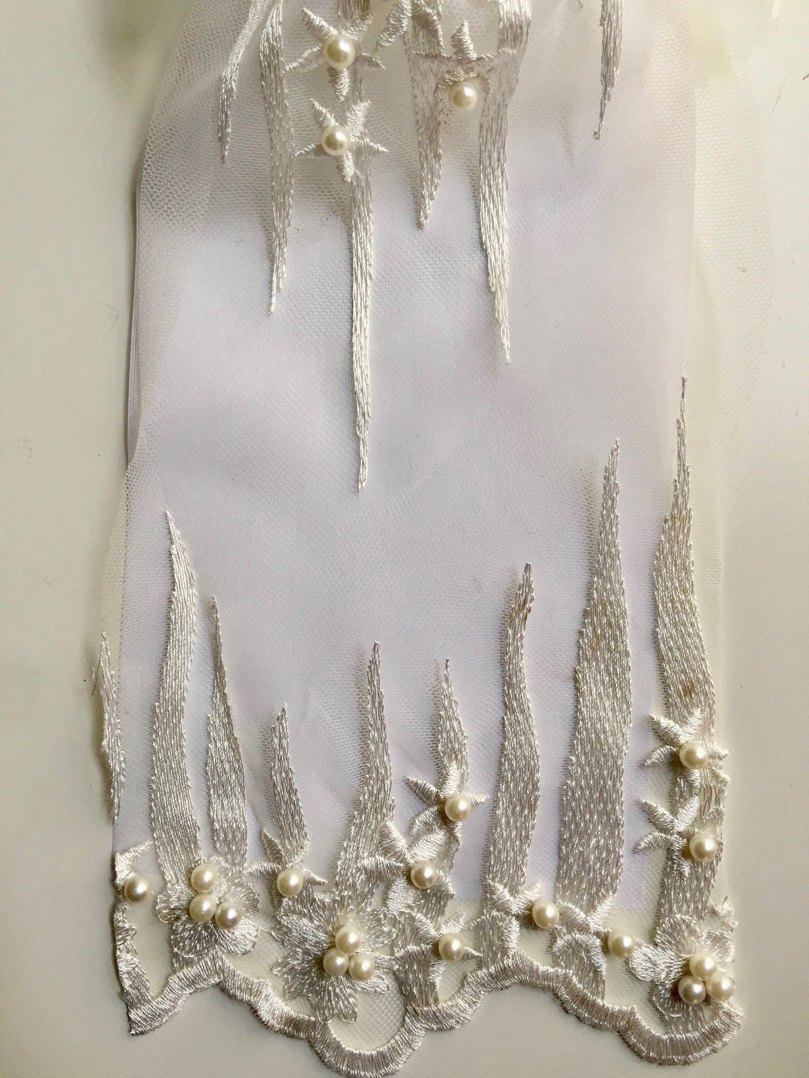 Kelsey IVORY Floral Beaded Lace Embroidery on Mesh Fabric by the Yard - 10093
