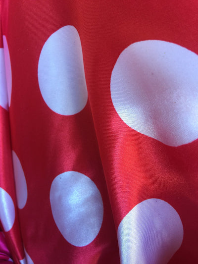Lana 1.25" WHITE Polka Dots on RED Polyester Light Weight Satin Fabric by the Yard - 10071