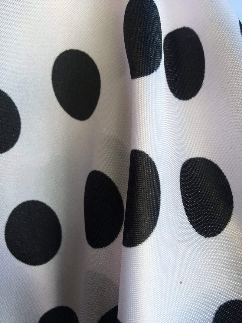 Shelby 0.75" BLACK Polka Dots on WHITE Polyester Light Weight Satin Fabric by the Yard - 10070