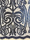 Elsie NAVY BLUE Curlicue Sequins on Mesh Lace Fabric by the Yard - 10112