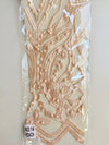 Sabrina PEACH Faux Pearls Beaded Lace Embroidery on Mesh Fabric by the Yard - 10098