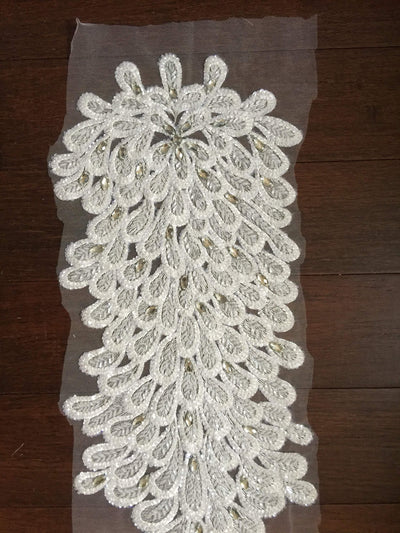 Gracie OFF WHITE Vegas Peacock Beaded Sequins Embroidered on Mesh Lace Fabric by Panel - 10012