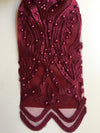 Sabrina BURGUNDY Faux Pearls Beaded Lace Embroidery on Mesh Fabric by the Yard - 10098