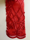 Sabrina RED Faux Pearls Beaded Lace Embroidery on Mesh Fabric by the Yard - 10098