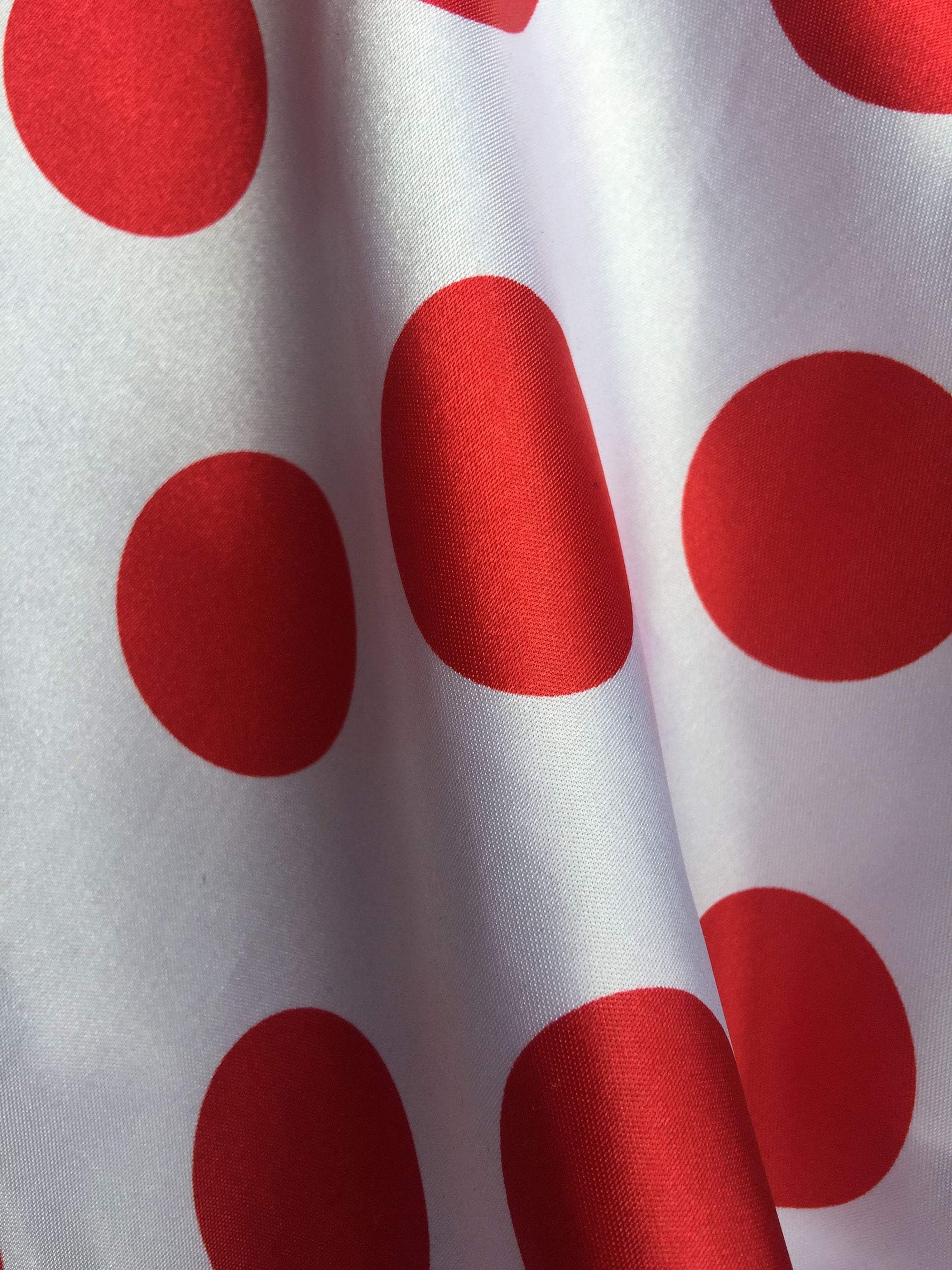 Lana 1.25" RED Polka Dots on WHITE Polyester Light Weight Satin Fabric by the Yard - 10071