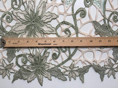Skye SAGE Embroidered Floral Edge Guipure on Mesh Lace Fabric by the Yard - 10110
