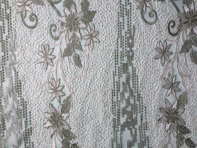 Skye SAGE Embroidered Floral Edge Guipure on Mesh Lace Fabric by the Yard - 10110