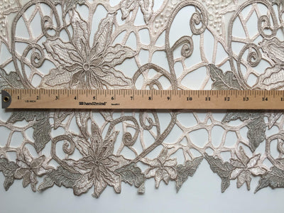 Skye BEIGE TAUPE Embroidered Floral Edge Guipure on Mesh Lace Fabric by the Yard - 10110
