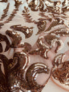 Miranda COPPER Vines and Leaves Sequins on BROWN Mesh Lace Fabric by the Yard - 10061