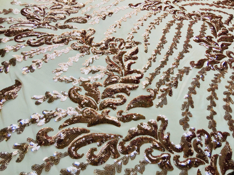 Miranda CHAMPAGNE Vines and Leaves Sequins on CHAMPAGNE Mesh Lace Fabric by the Yard - 10061