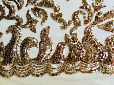 Miranda GOLD Vines and Leaves Sequins on YELLOW Mesh Lace Fabric by the Yard - 10061