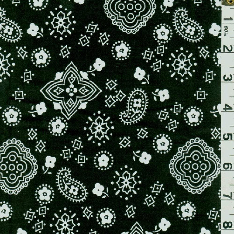Annabella BLACK Paisley Floral Print Bandana Poly Cotton Fabric by the Yard - 10114