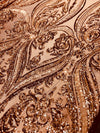 Alaina BRONZE Curlicue Sequins on Mesh Lace Fabric by the Yard - 10018