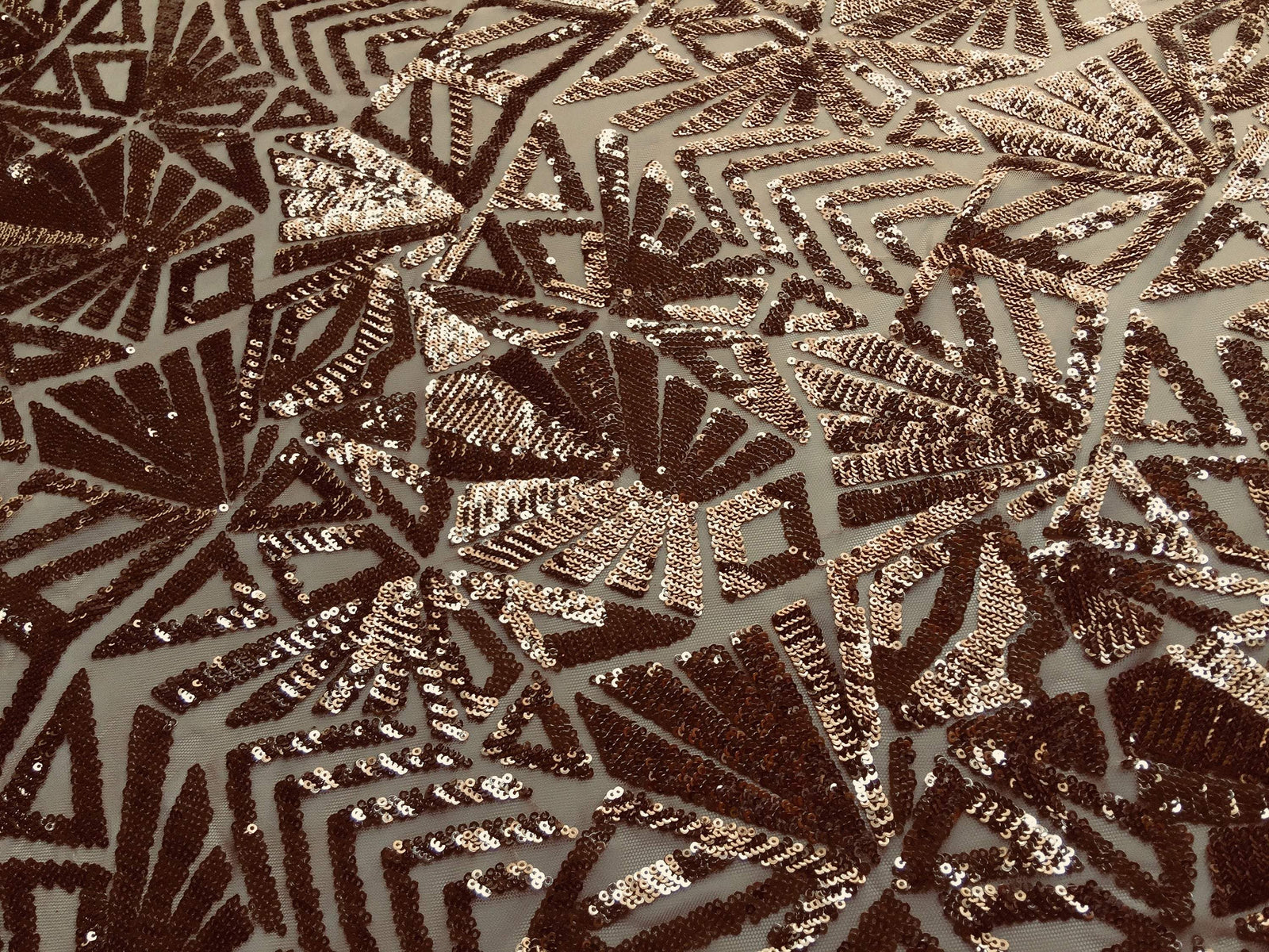 Gia DARK GOLD Geometric Sequins on Mesh Lace Fabric by the Yard - 10101