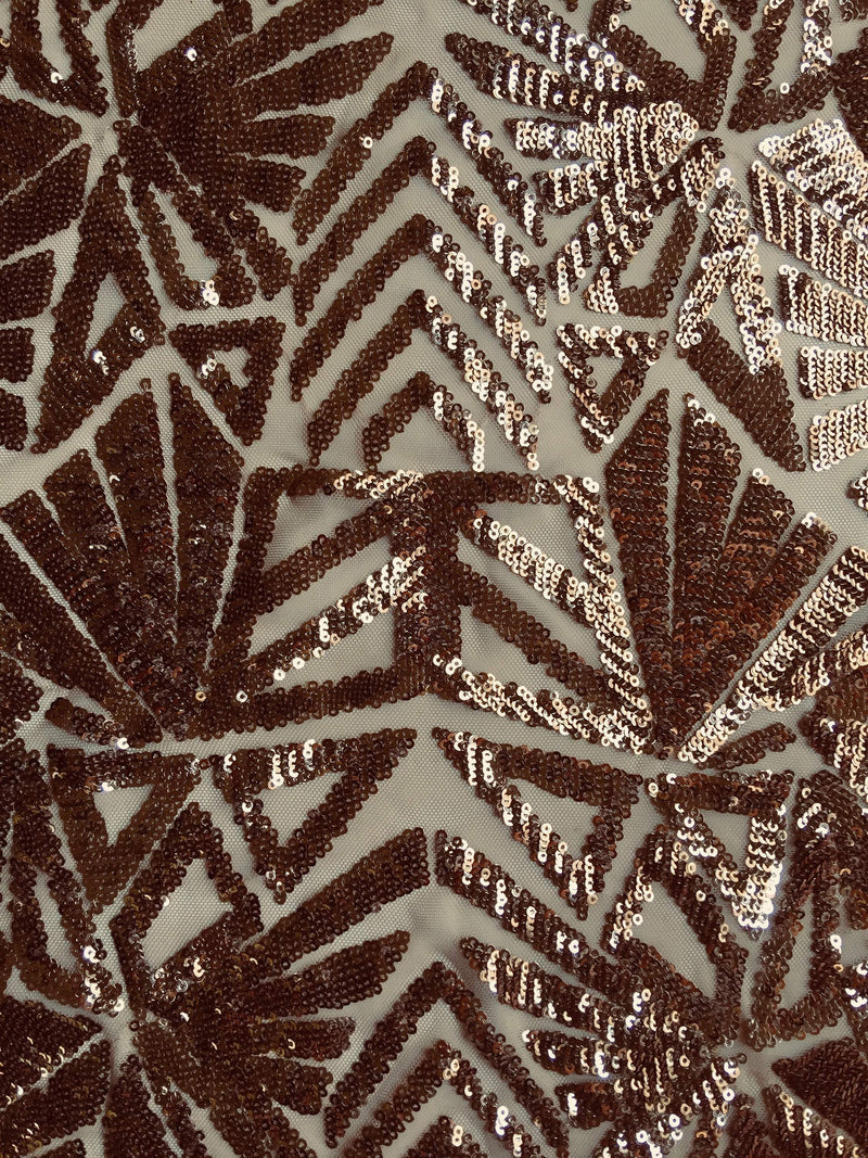 Gia DARK GOLD Geometric Sequins on Mesh Lace Fabric by the Yard - 10101