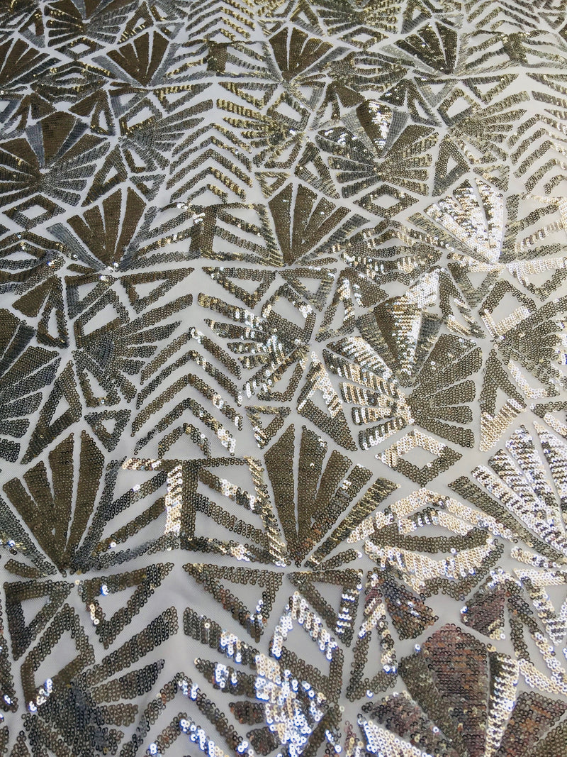 Gia SILVER Geometric Sequins on Mesh Lace Fabric by the Yard - 10101
