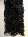 Daphne BLACK Faux Pearls Beaded Flowers and Vines Lace Embroidery on Mesh Fabric by the Yard - 10103
