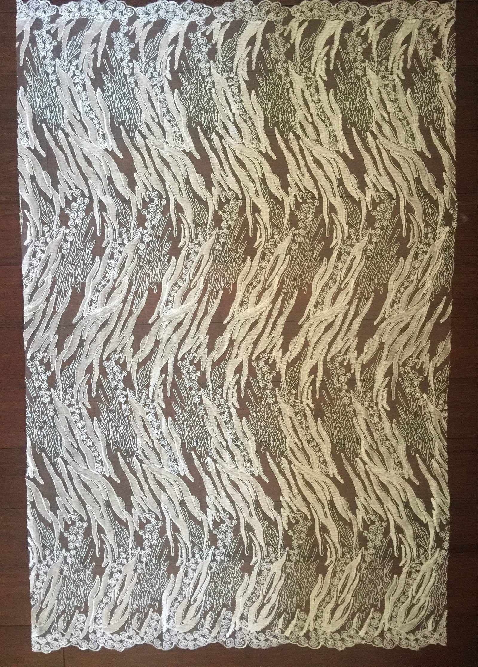 Katelyn OFF WHITE Vines and Swirls Corded Embroidery on Mesh Fabric by the Yard - 10045