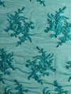 Callie TEAL Polyester Floral Corsage Embroidery on Mesh Lace Fabric by the Yard - 10025